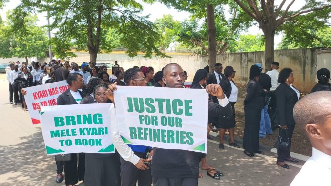 Protesters storm US Embassy, demand visa ban on Mele Kyari amid NNPCL corruption probe